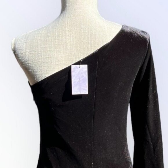 🌻NEW w.tag French Connection Black Velvet One Shoulder Maxi Dress Size 4 - Picture 9 of 13